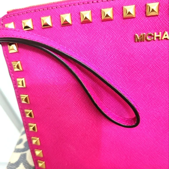 Michael Kors Large Pink Studded Clutch - Picture 5 of 8